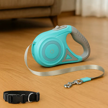 Retractable Dog Leash and Collar with Automatic Reflector