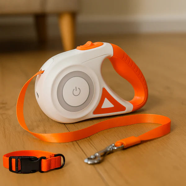 Retractable Dog Leash and Collar with Automatic Reflector