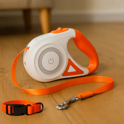 Retractable Dog Leash and Collar with Automatic Reflector
